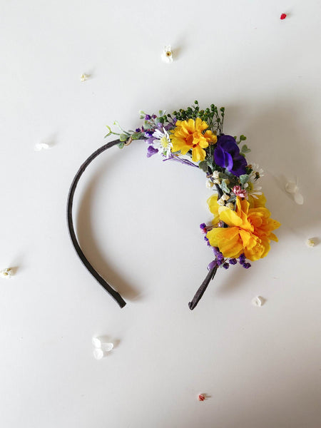 Purple and yellow flower headband