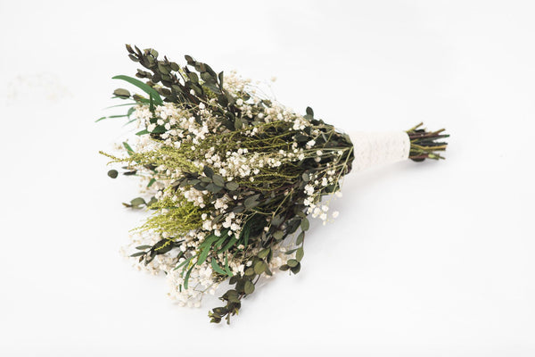 Greenery bridal bouquet Eucalyptus and baby's breath bouquet Natural Green and ivory wedding bouquet Magaela handmade Preserved flowers