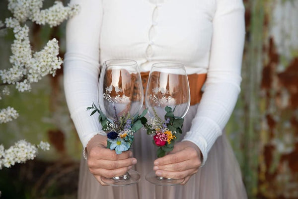 Wedding glasses flower decoration Bride and groom glasses flower arrangement Customisable Durable flowers for glasses Magaela handmade