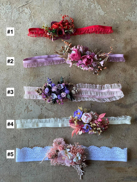 Romantic bridal garters Flexible elastic band Pink flower garters Toss garter for bride Red and Purple customisable garter Magaela