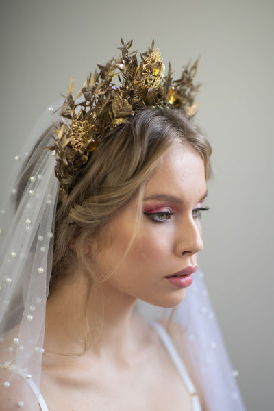 Golden wedding crown with crystals