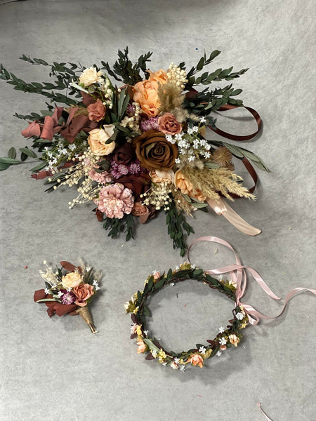 Rustic Boho bridal bouquet, Natural wedding bouquet, Autumn rusty and ivory bouquet, Natural olive leaves bridal bouquet, Magaela, Bridal accessories
