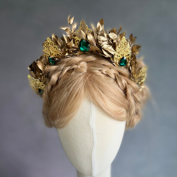 Golden and emerald flower crown