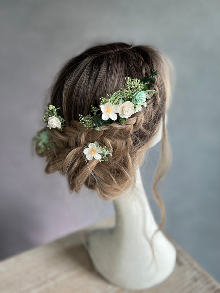 Sage green and white hairpins