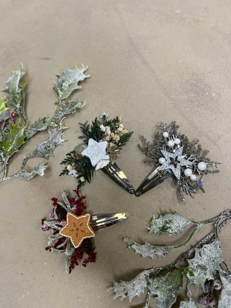 Christmas flower hair clips with stars
