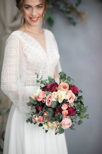 Burgundy and blush bridal bouquet with roses