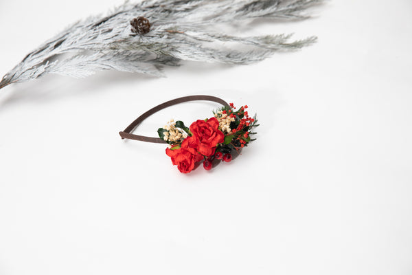 Red and green flower headband