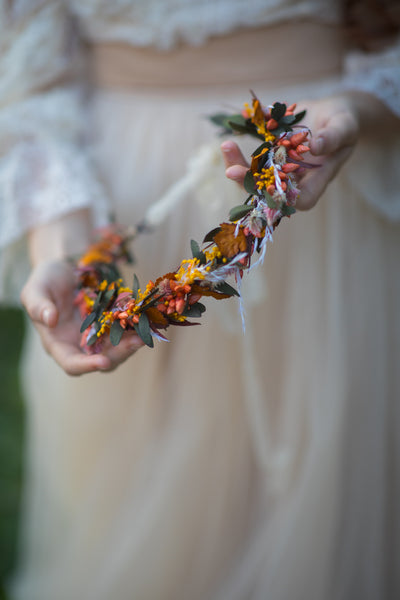 Autumn flower wreath Colourful bridal crown Wedding jewellery Fall wedding Elopement hair crown Wedding accessories Preserved flower crown
