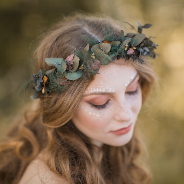 Eucalyptus and ferns hair crown, Preserved wedding headpiece, Bridal flower wreath, Hair wreath with leaves, Hair flowers Bridal accessories