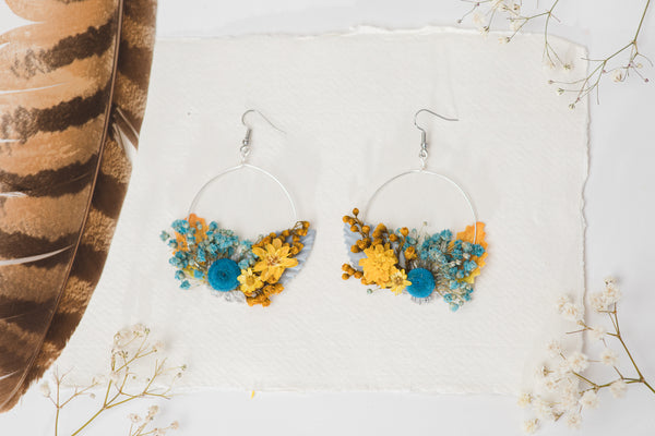 Yellow and blue flower earrings