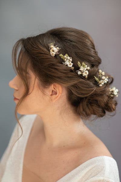 Greenery boho romantic flower hair pins