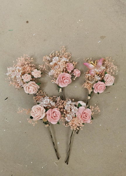 Romantic blush flower hairpins