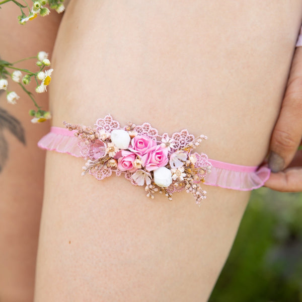 Romantic pink and ivory wedding Garter Wedding accessories Flower Garter for bride Romantic garter Wedding garter Bridal floral garter