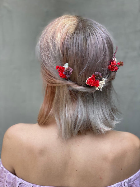 Red dried flower hair pin