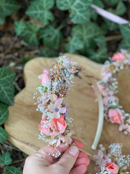 Newborn pink hair wreath Flower crown for daughter 1st birtday crown Romantic blush wreath Handmade flower crown Magaela Wedding Children