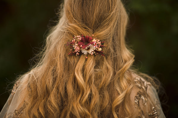 Autumn flower hair clip Burgundy Wedding red wine headpiece Bridal hair clip Hair accessories for bride Autumn wedding hair piece Magaela