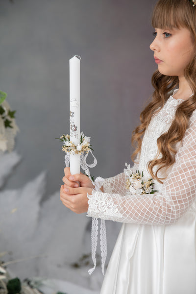 First holy communion set - crown, bracelet, belt, candle decoration
