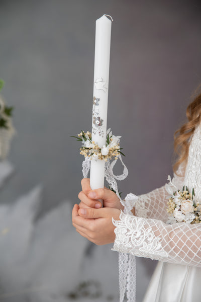 First holy communion set - crown, bracelet, belt, candle decoration