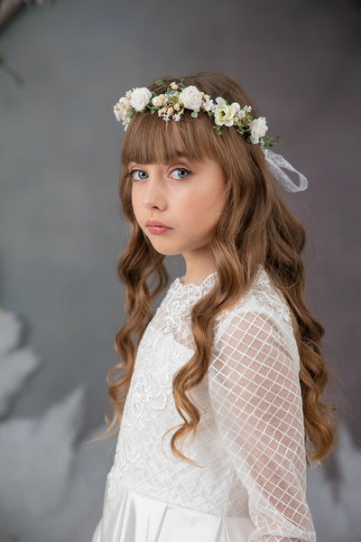 First communion flower crown with roses