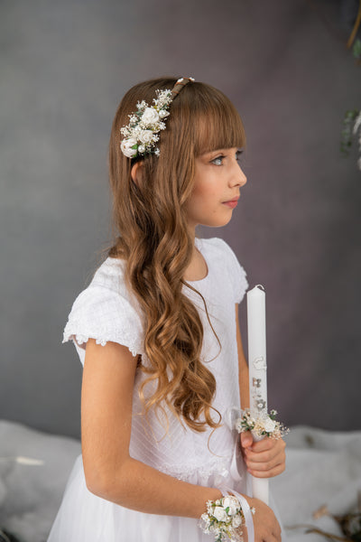 Holy communion flower set - headband, bracelet, candle decoration