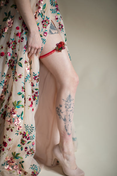 Red wedding flower garter