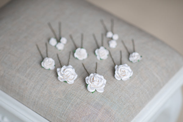 White rose hairpins