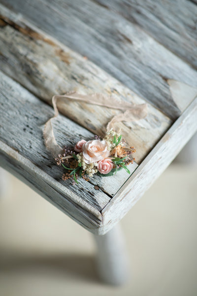 Peach and ivory flower bridal lace garter