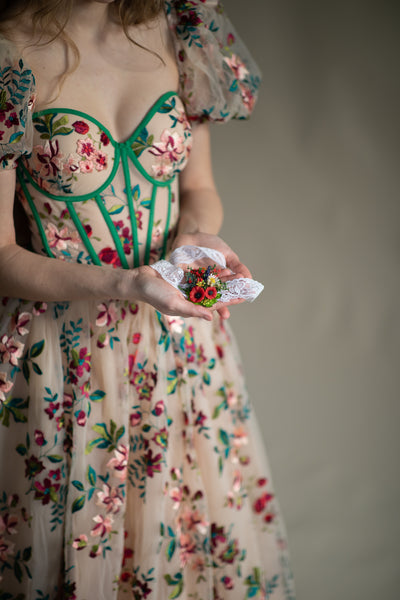 Folk poppy wedding flower garter