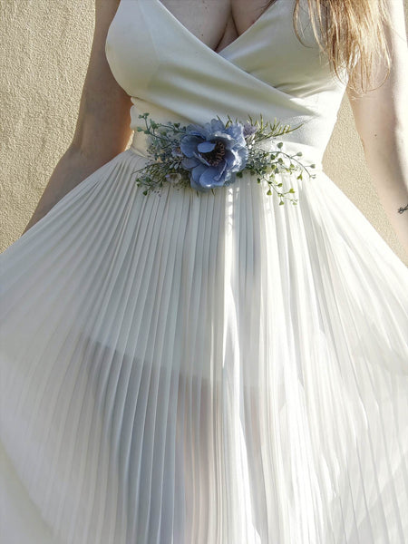 Blue flower belt for bride