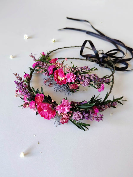 Matching magenta flower hair crowns