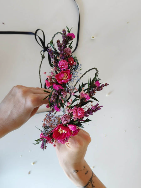 Matching magenta flower hair crowns