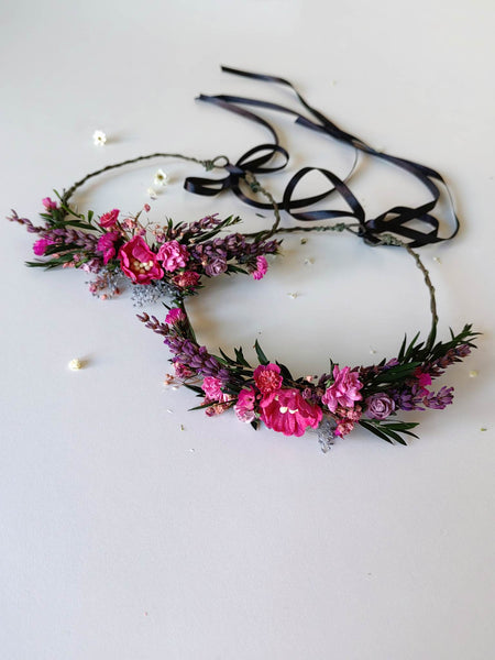 Matching magenta flower hair crowns