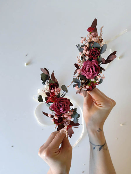 Burgundy crowns for mom and daughter