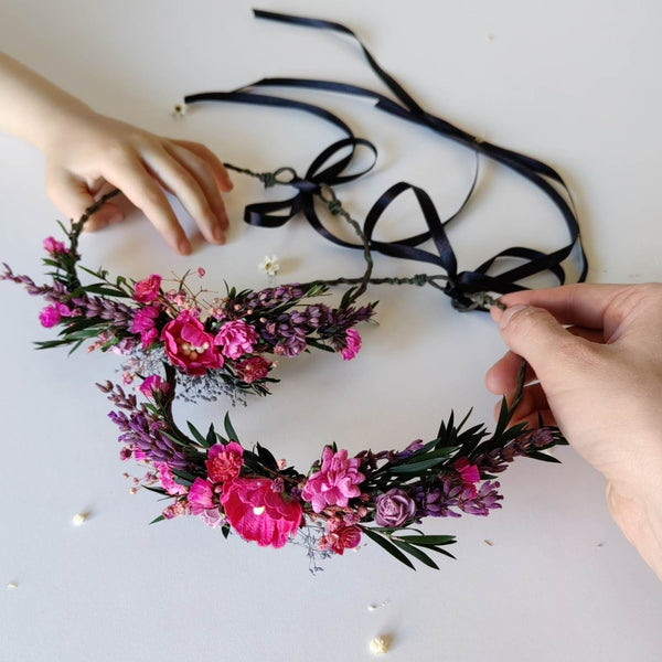 Matching magenta flower hair crowns