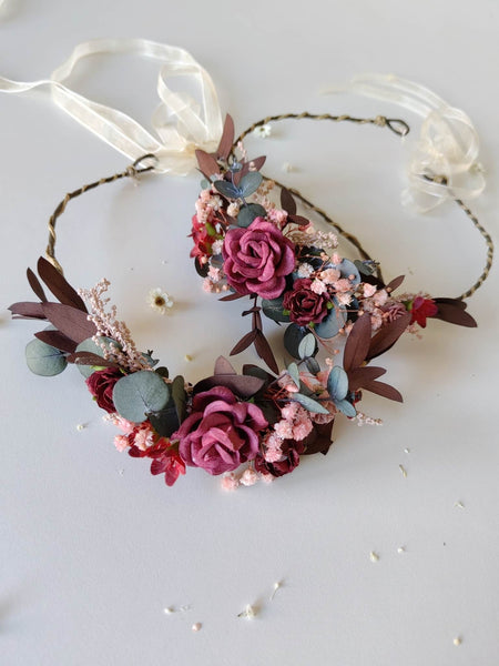 Burgundy crowns for mom and daughter