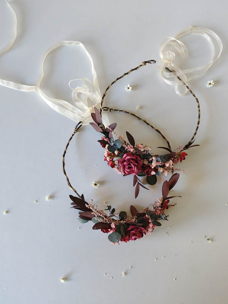 Burgundy crowns for mom and daughter