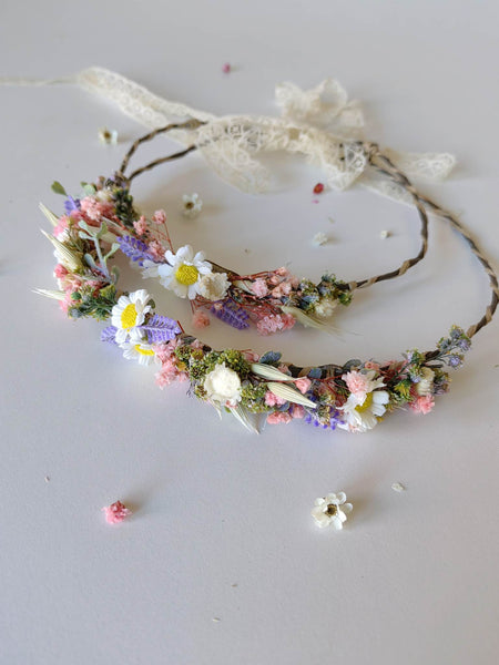 Matching set of meadow hair wreaths