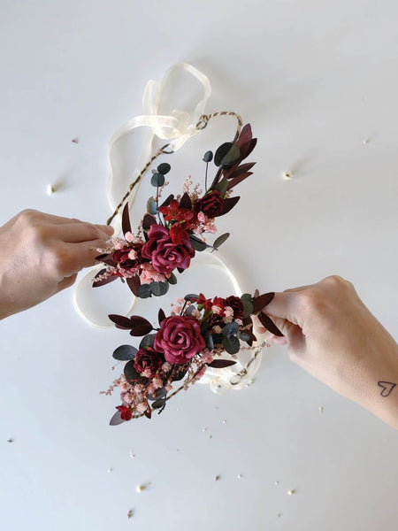 Burgundy crowns for mom and daughter