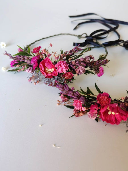 Matching magenta flower hair crowns