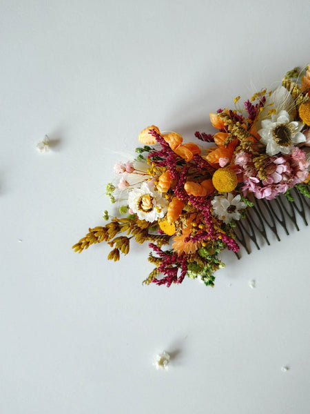 Orange and yellow dried flower hair comb