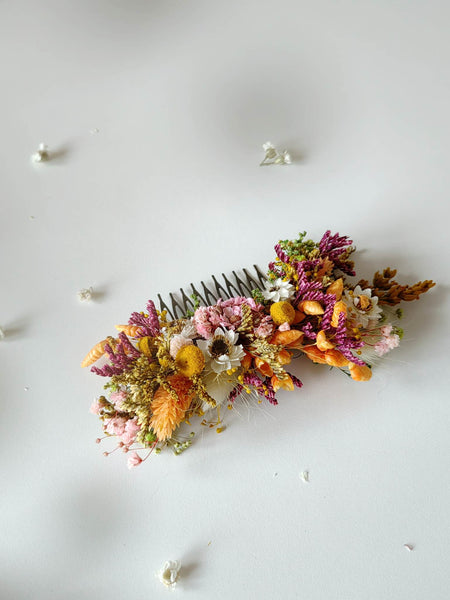 Orange and yellow dried flower hair comb