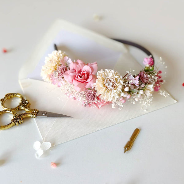 Romantic pink and cream headpiece