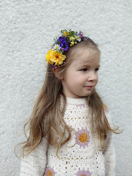 Purple and yellow flower headband