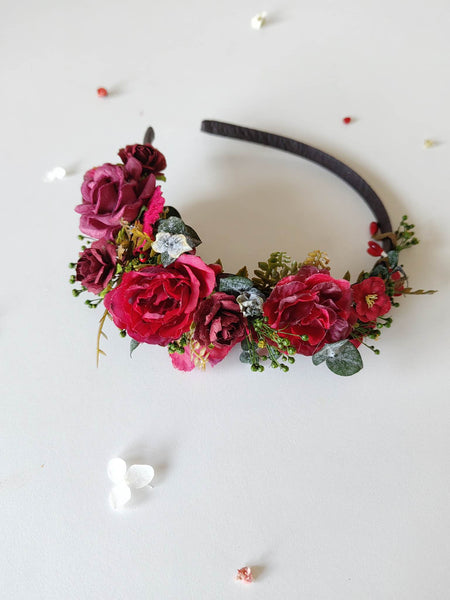 Dark red flower headband