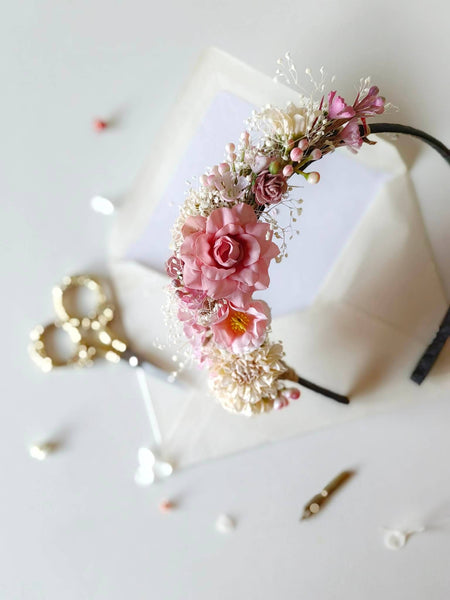 Romantic pink and cream headpiece