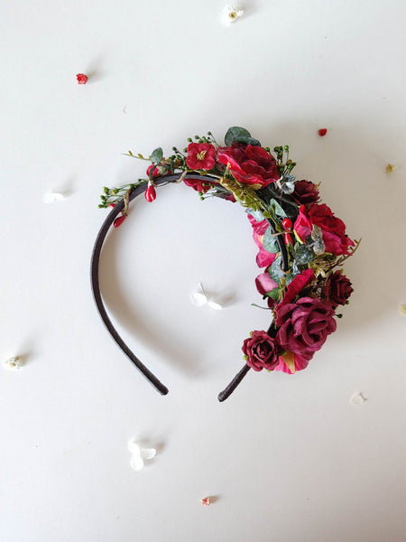 Dark red flower headband