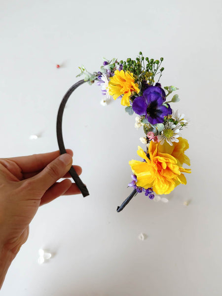 Purple and yellow flower headband