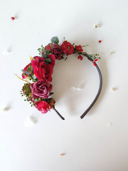 Dark red flower headband