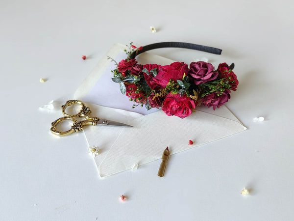 Dark red flower headband