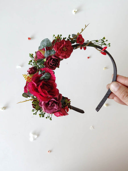 Dark red flower headband